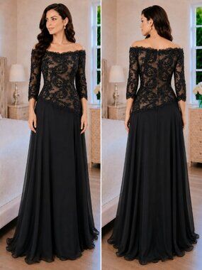 Rose Taft Vintage VTG Black Lace Formal Gown 995